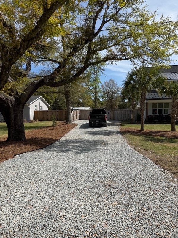 Freshly completed gravel driveway at a home in Wilmington, NC